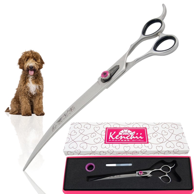 Kenchii Love Left Handed Dog Grooming Scissors, 9 Inch Curved Shears, Dog Scissors for Grooming, Professional Pet Grooming Scissors, Ergonomic & Comfortable - Image 1